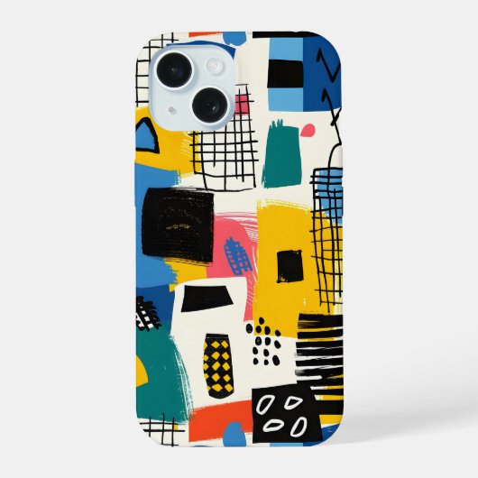 抽象芸術コラージュ iPhone 15ケース (裏面)
