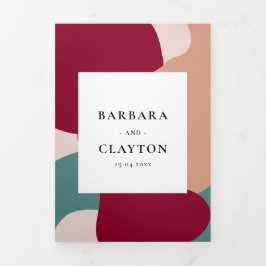 抽象芸術コンテンポラリーの形が一つ結婚に 三つ折り招待状