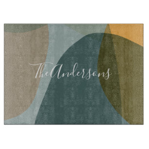 抽象芸術コンテンポラリーアートのティール（緑がかった色）パーソナライズされた カッティングボード