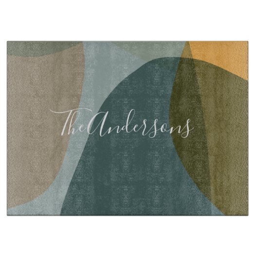 抽象芸術コンテンポラリーアートのティール（緑がかった色）パーソナライズされた カッティングボード (正面)