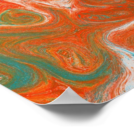 抽象芸術コンテンポラリーアートレッドオレンジティール(緑がかった色)渦巻き ポスター (角)