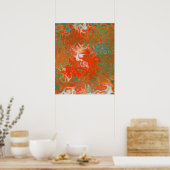 抽象芸術コンテンポラリーアートレッドオレンジティール(緑がかった色)渦巻き ポスター (キッチン)