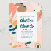 抽象芸術コンテンポラリーカラフルパステル結婚ズ 招待状 (正面/裏面)