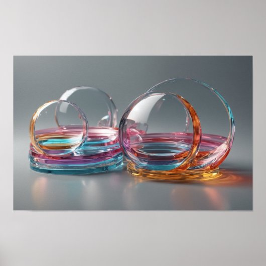 抽象芸術コンテンポラリーガラスアートピンクとグレー ポスター (正面)