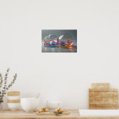 抽象芸術コンテンポラリーガラスアートピンクとグレー ポスター (キッチン)