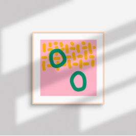 抽象芸術コンテンポラリーシェイプ – ピンクの黄色の緑 ポスター