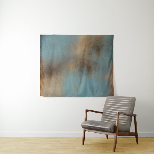 抽象芸術コンテンポラリーティール(緑がかった色)ブルー金ゴールドブラウン タペストリー (インサイチュ(横))