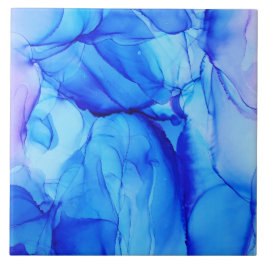 抽象芸術コンテンポラリーブルーとパープルインクアート タイル