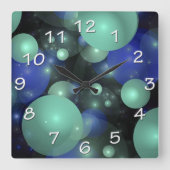 抽象芸術コンテンポラリーブルーグリーン浮き出し泡 スクエア壁時計 (正面)