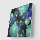 抽象芸術コンテンポラリーブルーグリーン浮き出し泡 スクエア壁時計 (傾斜)