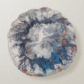 抽象芸術コンテンポラリーブルーブロンズグレークリーム ラウンドクッション (裏面)