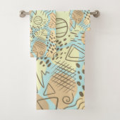 抽象芸術コンテンポラリーブルー、イエロー、メロン、ブラウン バスタオルセット (インサイチュ)