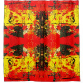 抽象芸術コンテンポラリーレッドイエローブラックグリッター シャワーカーテン (正面)