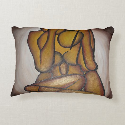 抽象芸術コンテンポラリー愛好家の芸術OchreとBrow アクセントクッション (裏面)