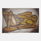 抽象芸術コンテンポラリー愛好家の芸術OchreとBrow キッチンタオル (横)