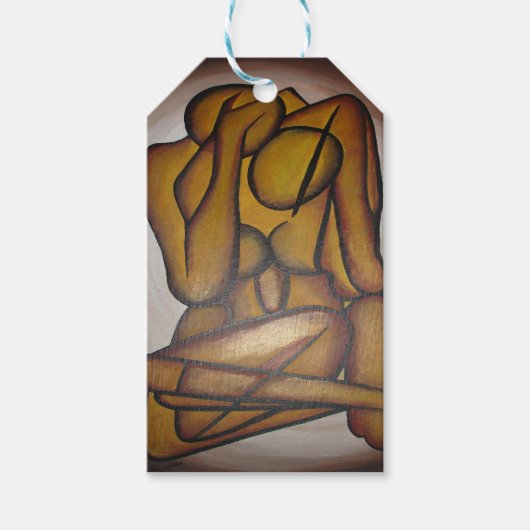 抽象芸術コンテンポラリー愛好家の芸術OchreとBrow ギフトタグ (正面)