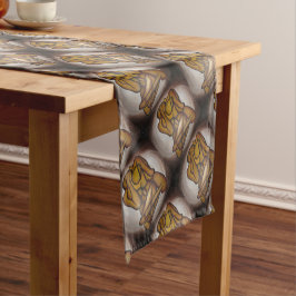 抽象芸術コンテンポラリー愛好家の芸術OchreとBrow ショートテーブルランナー