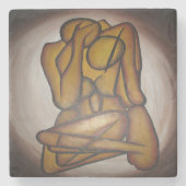 抽象芸術コンテンポラリー愛好家の芸術OchreとBrow ストーンコースター (正面)