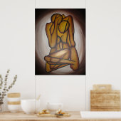 抽象芸術コンテンポラリー愛好家の芸術OchreとBrow ポスター (キッチン)