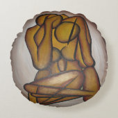 抽象芸術コンテンポラリー愛好家の芸術OchreとBrow ラウンドクッション (正面)