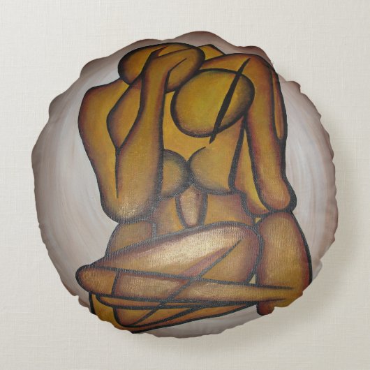 抽象芸術コンテンポラリー愛好家の芸術OchreとBrow ラウンドクッション (裏面)