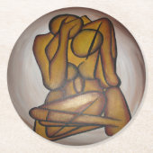 抽象芸術コンテンポラリー愛好家の芸術OchreとBrow ラウンドペーパーコースター (正面)