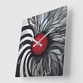 抽象芸術コンテンポラリー,赤い丸,黒,白 スクエア壁時計 (傾斜)