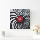 抽象芸術コンテンポラリー,赤い丸,黒,白 スクエア壁時計 (ホーム)