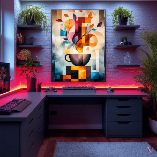 抽象芸術コーヒーアート – ジオメトリックカップと蒸気 ポスター