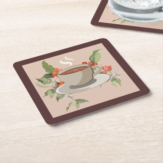 抽象芸術コーヒーカップコースターセット スクエアペーパーコースター (アングル)