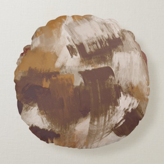 抽象芸術コーヒーカラー絵を描ストローク ラウンドクッション (正面)