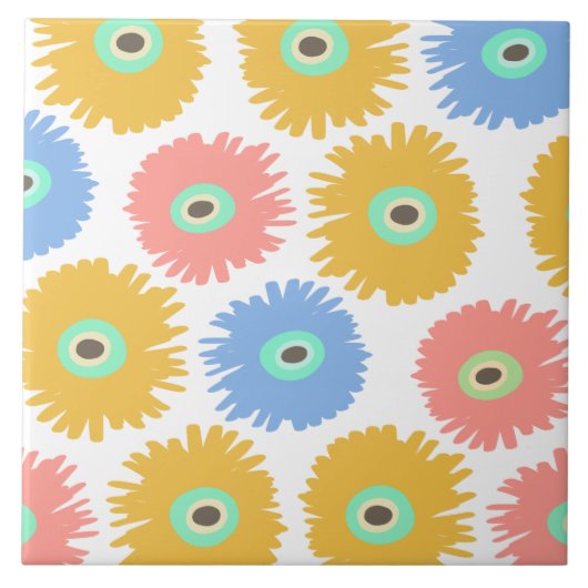 抽象芸術コーラルイエローカーネーション花模様 タイル (正面)