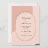 抽象芸術コーラルピンク金ゴールド幾何結婚性 招待状 (正面)