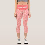 抽象芸術コーラルピンク&ホワイト同心ハート カプリレギンス (正面)