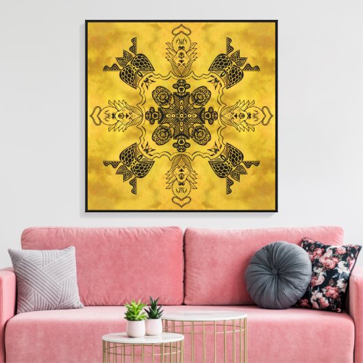 抽象芸術ゴシックの部族スケッチ繰り返しパターン キャンバスプリント (インサイチュ (リビング))