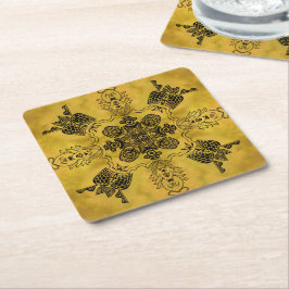 抽象芸術ゴシックの部族スケッチ繰り返しパターン スクエアペーパーコースター