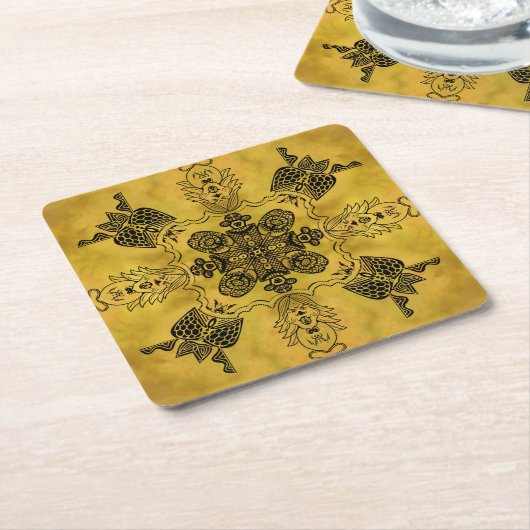 抽象芸術ゴシックの部族スケッチ繰り返しパターン スクエアペーパーコースター (アングル)