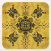 抽象芸術ゴシックの部族スケッチ繰り返しパターン スクエアペーパーコースター (正面)