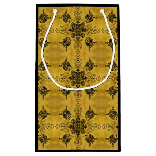 抽象芸術ゴシックの部族スケッチ繰り返しパターン スモールペーパーバッグ (裏面)