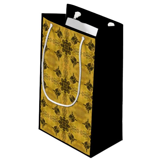 抽象芸術ゴシックの部族スケッチ繰り返しパターン スモールペーパーバッグ (裏面アングル)