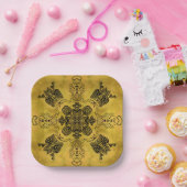 抽象芸術ゴシックの部族スケッチ繰り返しパターン ペーパープレート (パーティー)