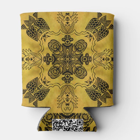 抽象芸術ゴシックの部族スケッチ繰り返しパターン 缶クーラー (裏面)