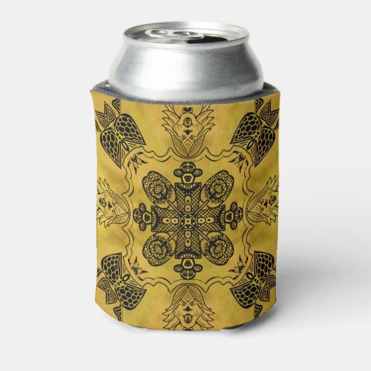 抽象芸術ゴシックの部族スケッチ繰り返しパターン 缶クーラー (缶裏面)