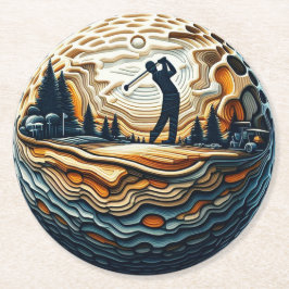 抽象芸術ゴルファーがゴルフボール円形ゴルファーのアルティ ラウンドペーパーコースター