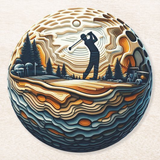 抽象芸術ゴルファーがゴルフボール円形ゴルファーのアルティ ラウンドペーパーコースター (正面)