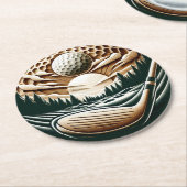 抽象芸術ゴルファーがゴルフボール円形ゴルファーのアルティ ラウンドペーパーコースター (アングル)