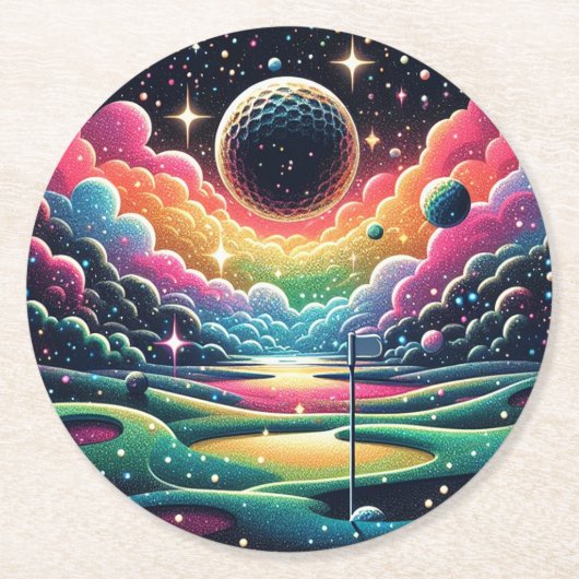 抽象芸術ゴルファーのゴルフボール円形ゴルフ ラウンドペーパーコースター (正面)