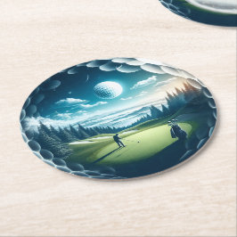抽象芸術ゴルファーのゴルフボール円形ゴルフ ラウンドペーパーコースター