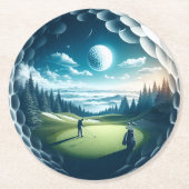 抽象芸術ゴルファーのゴルフボール円形ゴルフ ラウンドペーパーコースター (正面)