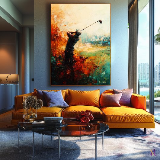 抽象芸術ゴルフプレーヤーアート キャンバスプリント